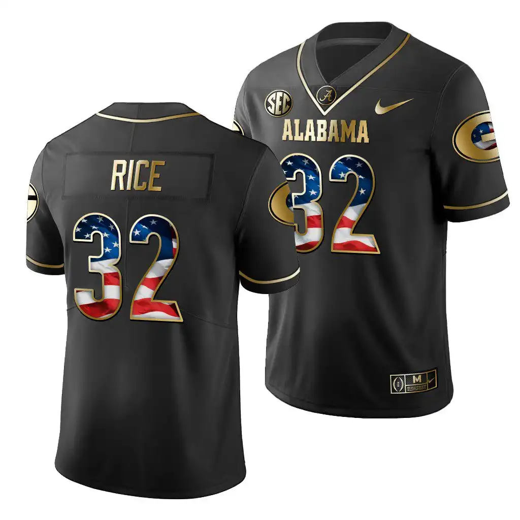 Men's Georgia Bulldogs #32 Monty Rice 2019 Black Golden Edition College Stars And Stripes Limited Football Jersey 2410JRUG7