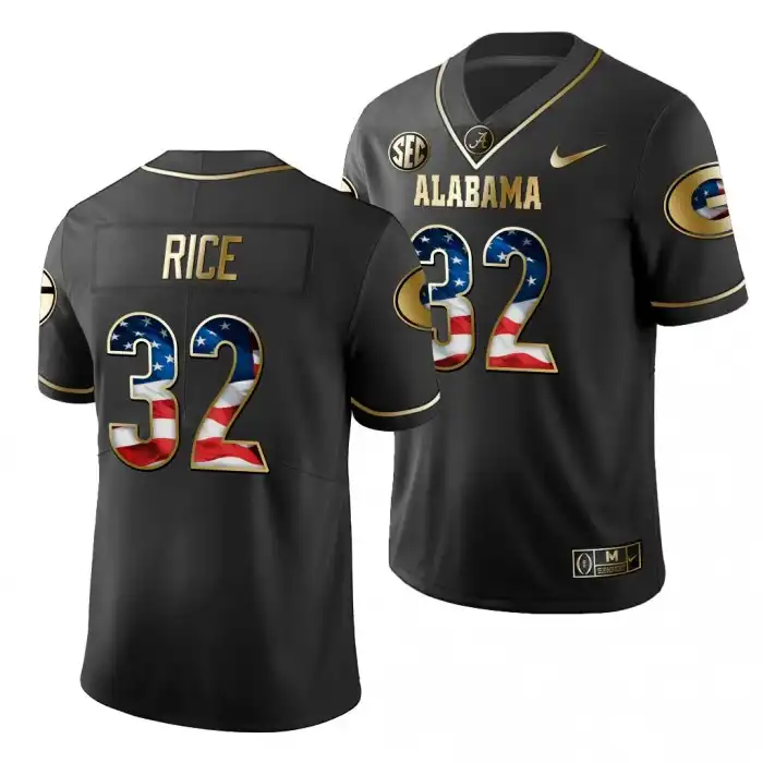 Men's Georgia Bulldogs #32 Monty Rice 2019 Black Golden Edition College Stars And Stripes Limited Football Jersey 2410UHLF5