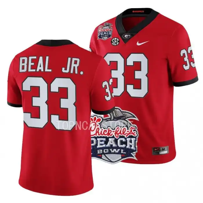 Men's Georgia Bulldogs #33 Robert Beal Jr. 2022 Peach Bowl Playoff College Red Football Jersey 2410ALKR4