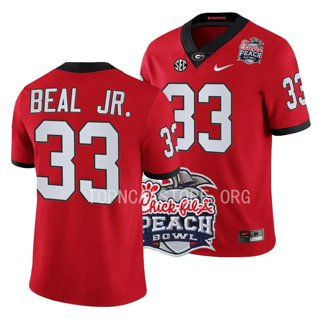 Men's Georgia Bulldogs #33 Robert Beal Jr. 2022 Peach Bowl Playoff College Red Football Jersey 2410BJOY1