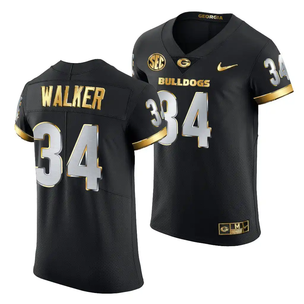 Men's Georgia Bulldogs #34 Herchel Walker Black Golden Edition 2020-21 College Authentic Football Jersey 2410JVVV6