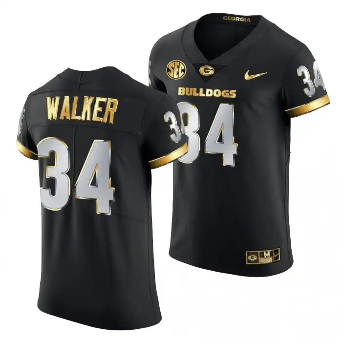 Men's Georgia Bulldogs #34 Herchel Walker Black Golden Edition 2020-21 College Authentic Football Jersey 2410WTBC5