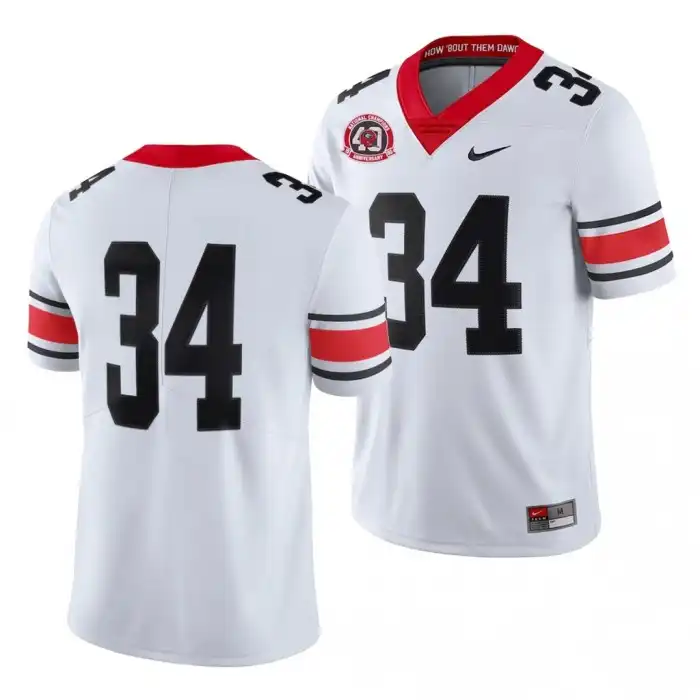 Men's Georgia Bulldogs #34 Number Limited College White Football Jersey 2410HXYT0