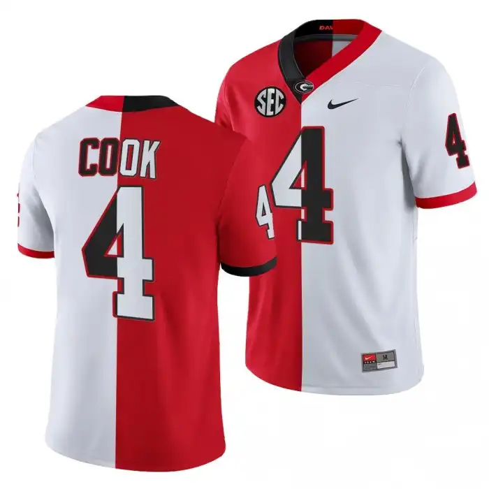 Men's Georgia Bulldogs #4 James Cook 2021-22 Red College Split Edition White Football Jersey 2410XTRB7