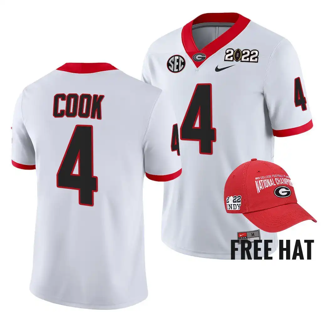 Men's Georgia Bulldogs #4 James Cook 2021-22 White College Orange Bowl Champions CFP Football Jersey 2410FXGT0