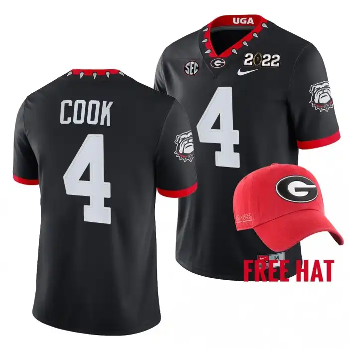 Men's Georgia Bulldogs #4 James Cook 2022 Black College Playoff Football Jersey 2410JKVI7