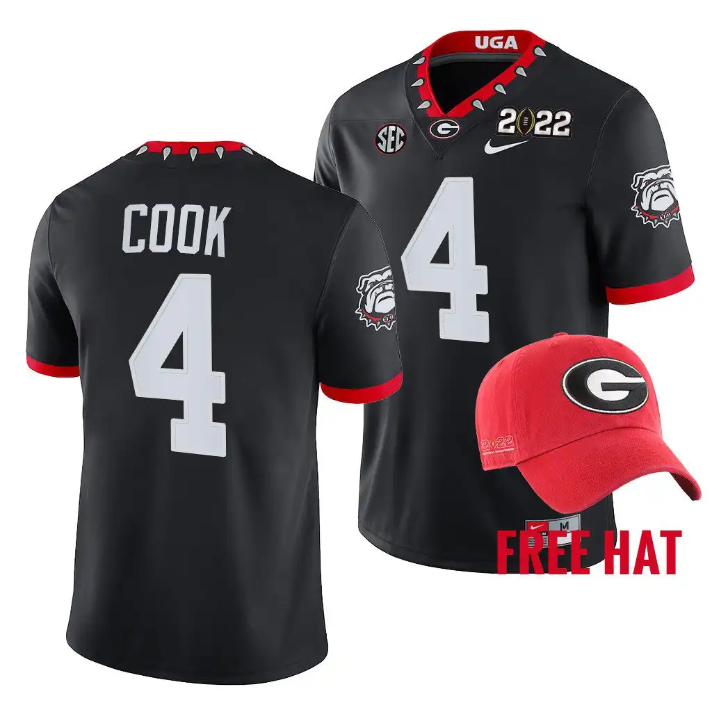 Men's Georgia Bulldogs #4 James Cook 2022 Black College Playoff Football Jersey 2410UWNL6