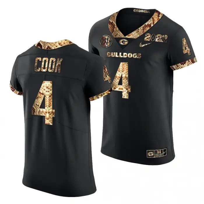 Men's Georgia Bulldogs #4 James Cook 2022 Black Python Skin College Playoff Football Jersey 2410YTUS1