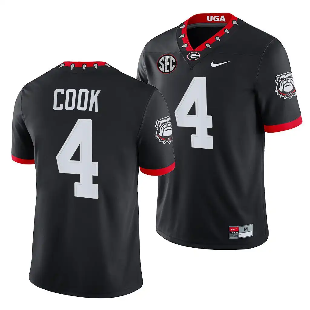 Men's Georgia Bulldogs #4 James Cook Black Mascot Game College 2021-22 100th Anniversary Football Jersey 2410XMPK7