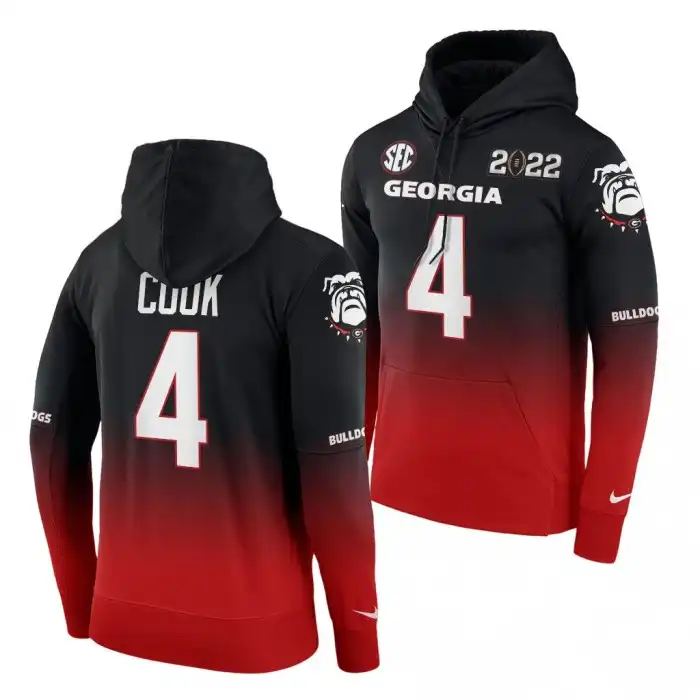 Men's Georgia Bulldogs #4 James Cook Playoff Black College 2021 National Champions Red Football Hoodie 2410AEFL3