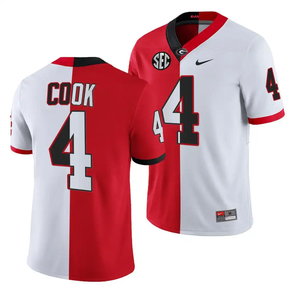 Men's Georgia Bulldogs #4 James Cook Red 2021-22 College White Split Edition Football Jersey 2410HCOF7