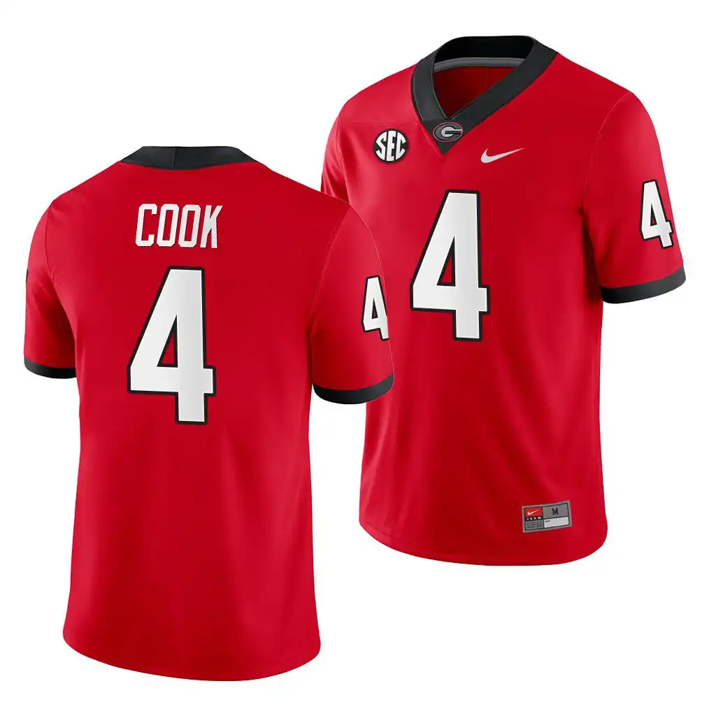 Men's Georgia Bulldogs #4 James Cook Red Game College Home Football Jersey 2410CIQV3