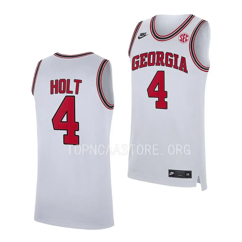 Men's Georgia Bulldogs #4 Jusaun Holt White 2022-23 College Home Replica Basketball Jersey 2410KRJV4