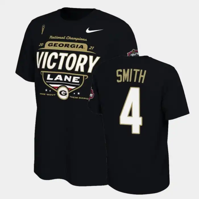 Men's Georgia Bulldogs #4 Nolan Smith 2021 National Champions College Black Football T-Shirt 2410QMBV4