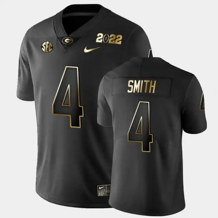 Men's Georgia Bulldogs #4 Nolan Smith 2021 National Champions College Golden Black Football Jersey 2410GZRS1