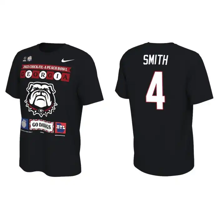 Men's Georgia Bulldogs #4 Nolan Smith Black 2022 Peach Bowl College Playoff Illustrated Football T-Shirt 2410CCVD3