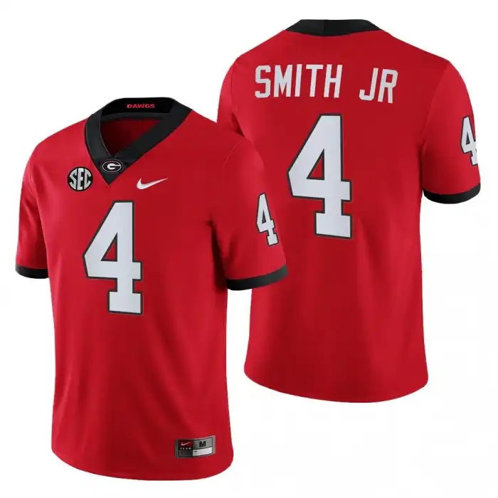 Men's Georgia Bulldogs #4 Nolan Smith Block Number Font 2022 Chick-fil-A College Red Football Jersey 2410VZRT2