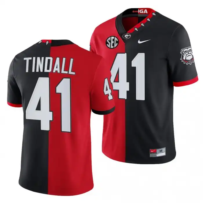 Men's Georgia Bulldogs #41 Channing Tindall 2021-22 100th Anniversary Black College Split Edition Mascot Red Football Jersey 2410CFUG5