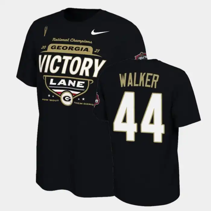 Men's Georgia Bulldogs #44 Travon Walker 2021 National Champions College Black Football T-Shirt 2410WQGK5