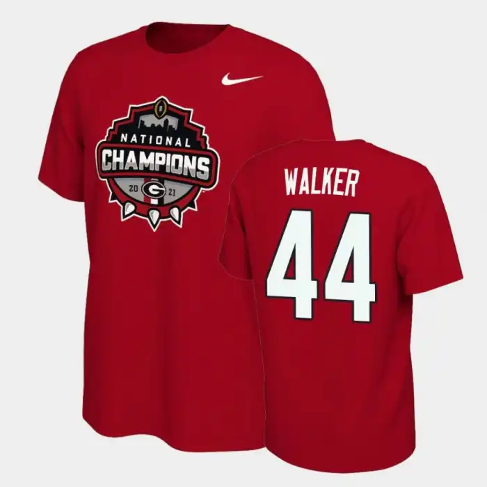 Men's Georgia Bulldogs #44 Travon Walker 2021 National Champions College Red Football T-Shirt 2410LHFE8