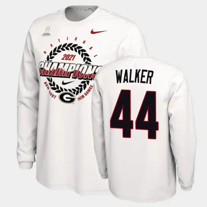 Men's Georgia Bulldogs #44 Travon Walker 2021 National Champions College White Football T-Shirt 2410QDNS6