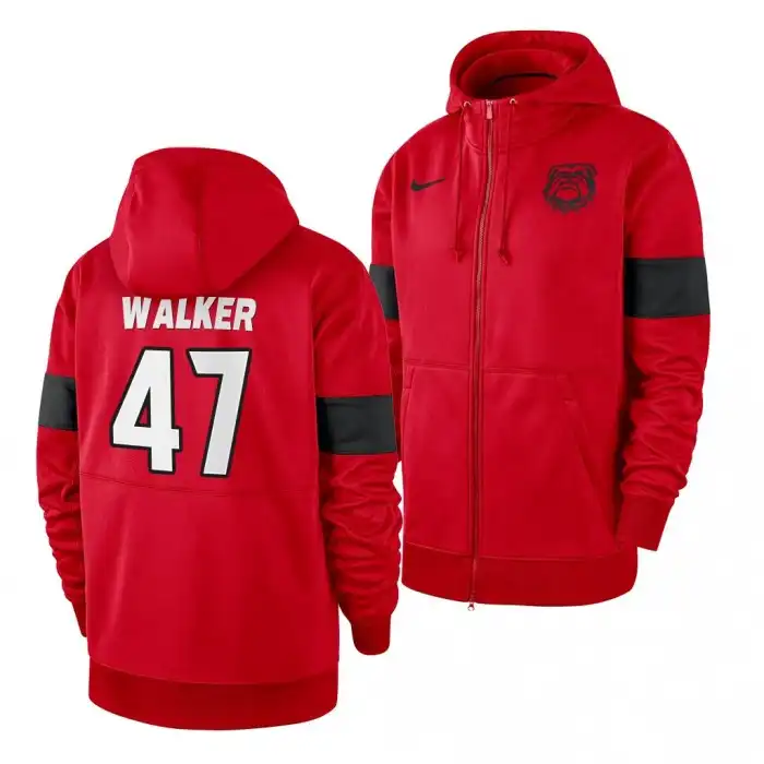 Men's Georgia Bulldogs #47 Payne Walker Red Full-Zip College Sideline Performance Football Hoodie 2410MHGP0