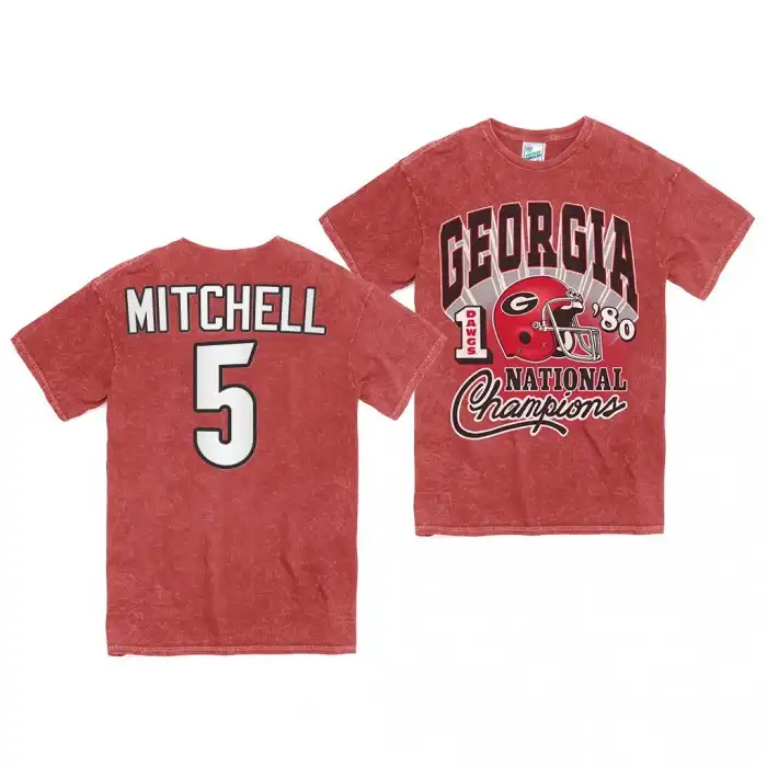 Men's Georgia Bulldogs #5 Adonai Mitchell 1980 National Champs Rocker Vintage Tubular College Red Football T-Shirt 2410SSLS5