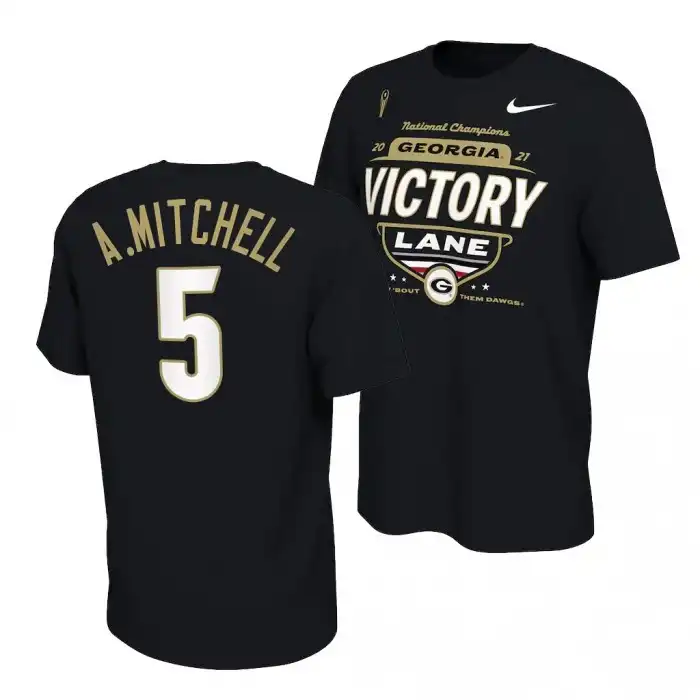 Men's Georgia Bulldogs #5 Adonai Mitchell 2021 National Champions Black College CFP Locker Room Football T-Shirt 2410GTOT1