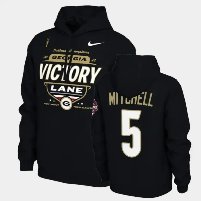 Men's Georgia Bulldogs #5 Adonai Mitchell 2021 National Champions College Black Football Hoodie 2410JHFL7