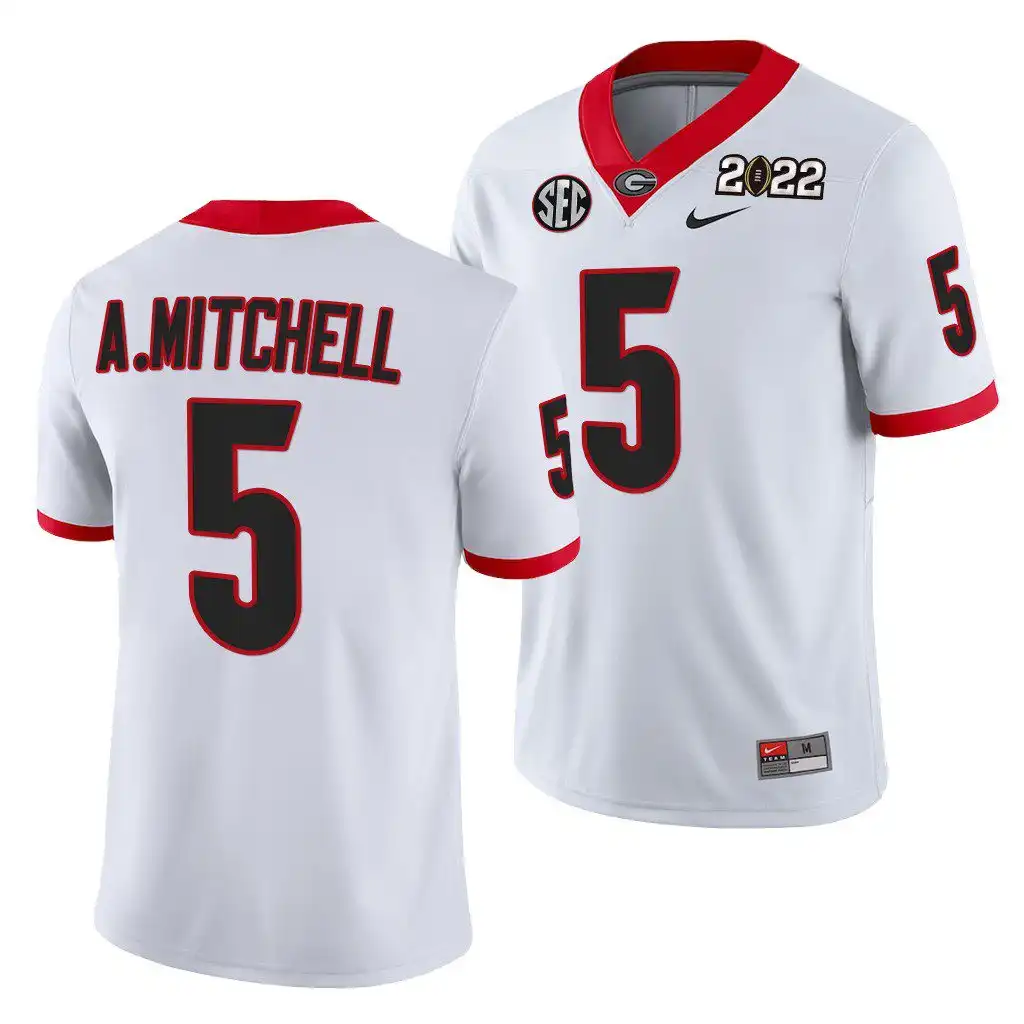 Men's Georgia Bulldogs #5 Adonai Mitchell 2021 National Champions College CFP White Football Jersey 2410JSBC4