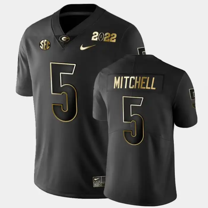 Men's Georgia Bulldogs #5 Adonai Mitchell 2021 National Champions College Golden Black Football Jersey 2410EGGD6