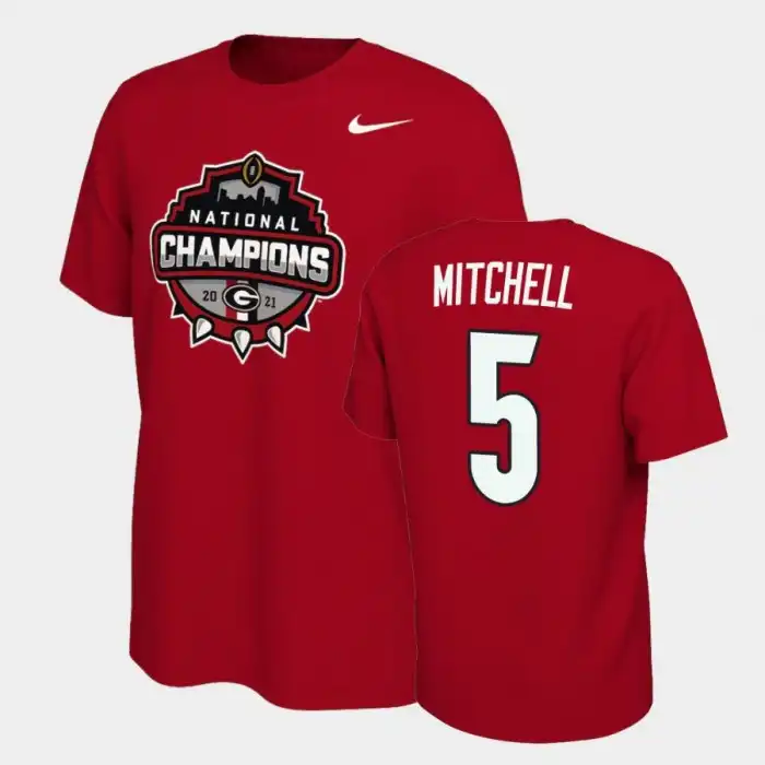 Men's Georgia Bulldogs #5 Adonai Mitchell 2021 National Champions College Red Football T-Shirt 2410PIMC0