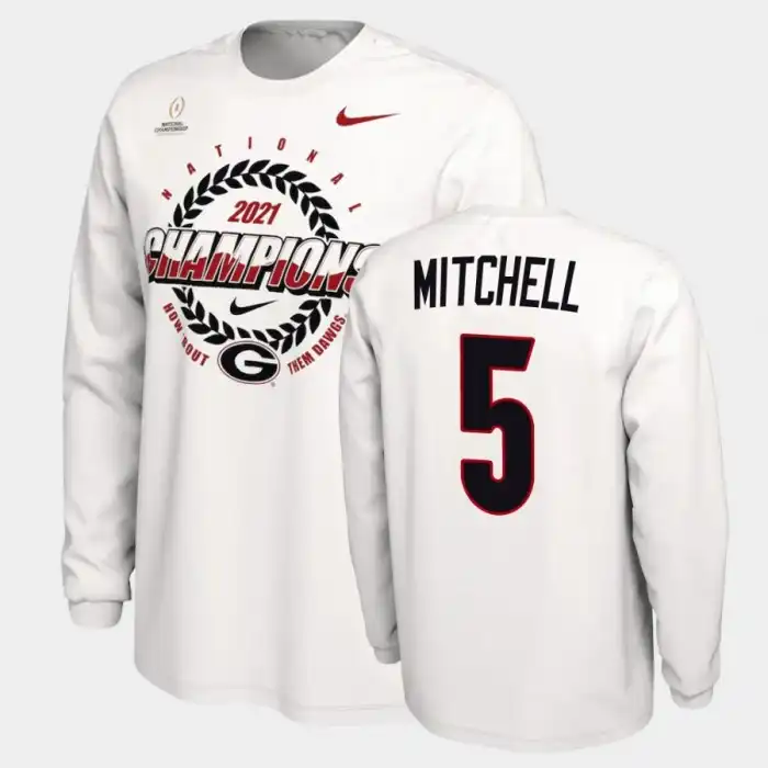 Men's Georgia Bulldogs #5 Adonai Mitchell 2021 National Champions College White Football T-Shirt 2410TGYF3