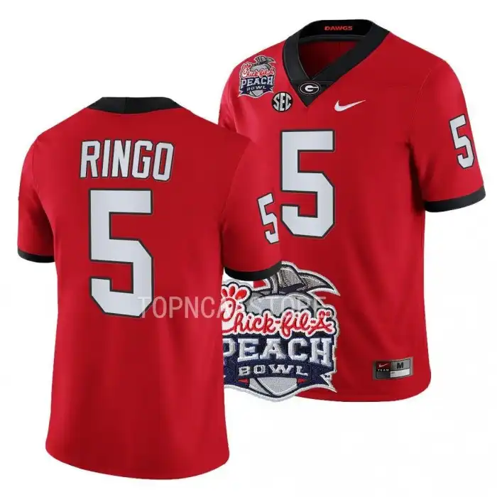 Men's Georgia Bulldogs #5 Adonai Mitchell 2022 Peach Bowl Playoff College Red Football Jersey 2410CXIE6