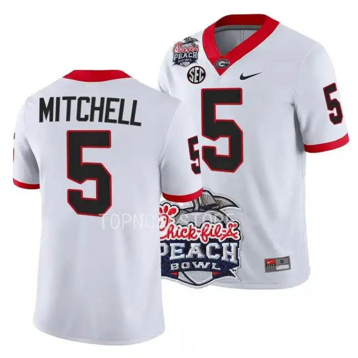 Men's Georgia Bulldogs #5 Adonai Mitchell 2022 Peach Bowl Playoff College White Football Jersey 2410GPRE0