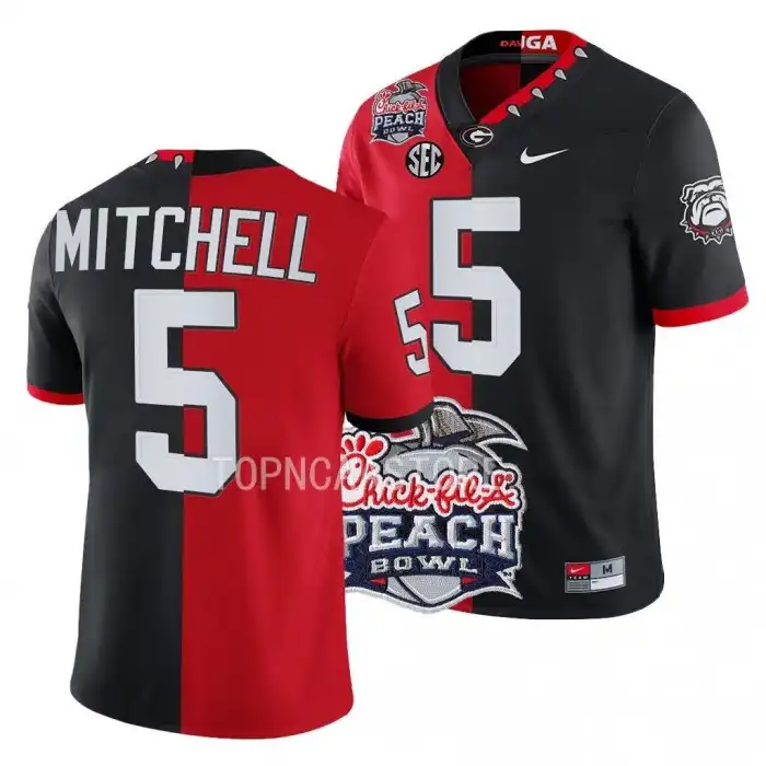 Men's Georgia Bulldogs #5 Adonai Mitchell 2022 Peach Bowl Red College Split Black Football Jersey 2410KKYA3