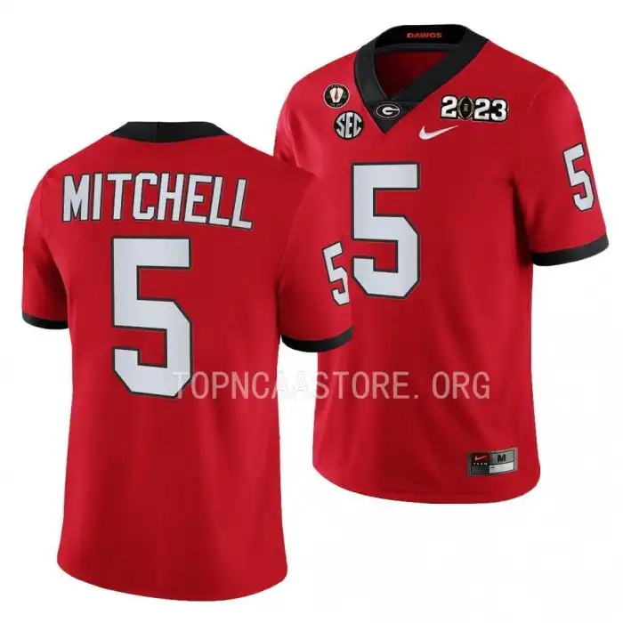 Men's Georgia Bulldogs #5 Adonai Mitchell 2023 National Championship Playoff College Red Football Jersey 2410DGKY3