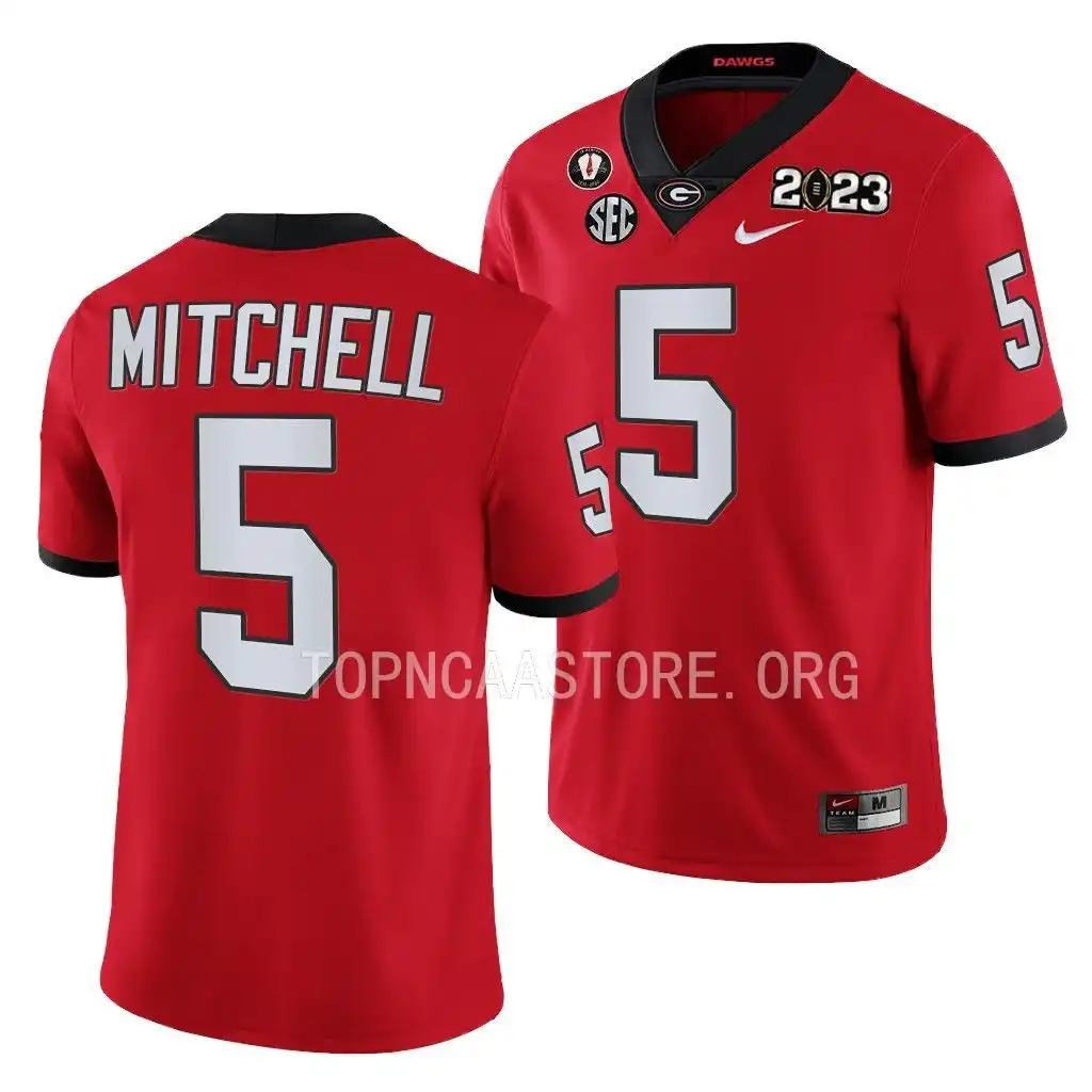 Men's Georgia Bulldogs #5 Adonai Mitchell 2023 National Championship Playoff College Red Football Jersey 2410KFAF5