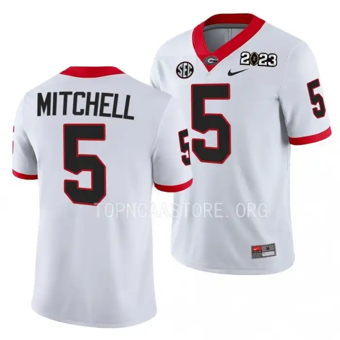 Men's Georgia Bulldogs #5 Adonai Mitchell 2023 National Championship Playoff College White Football Jersey 2410CETL4