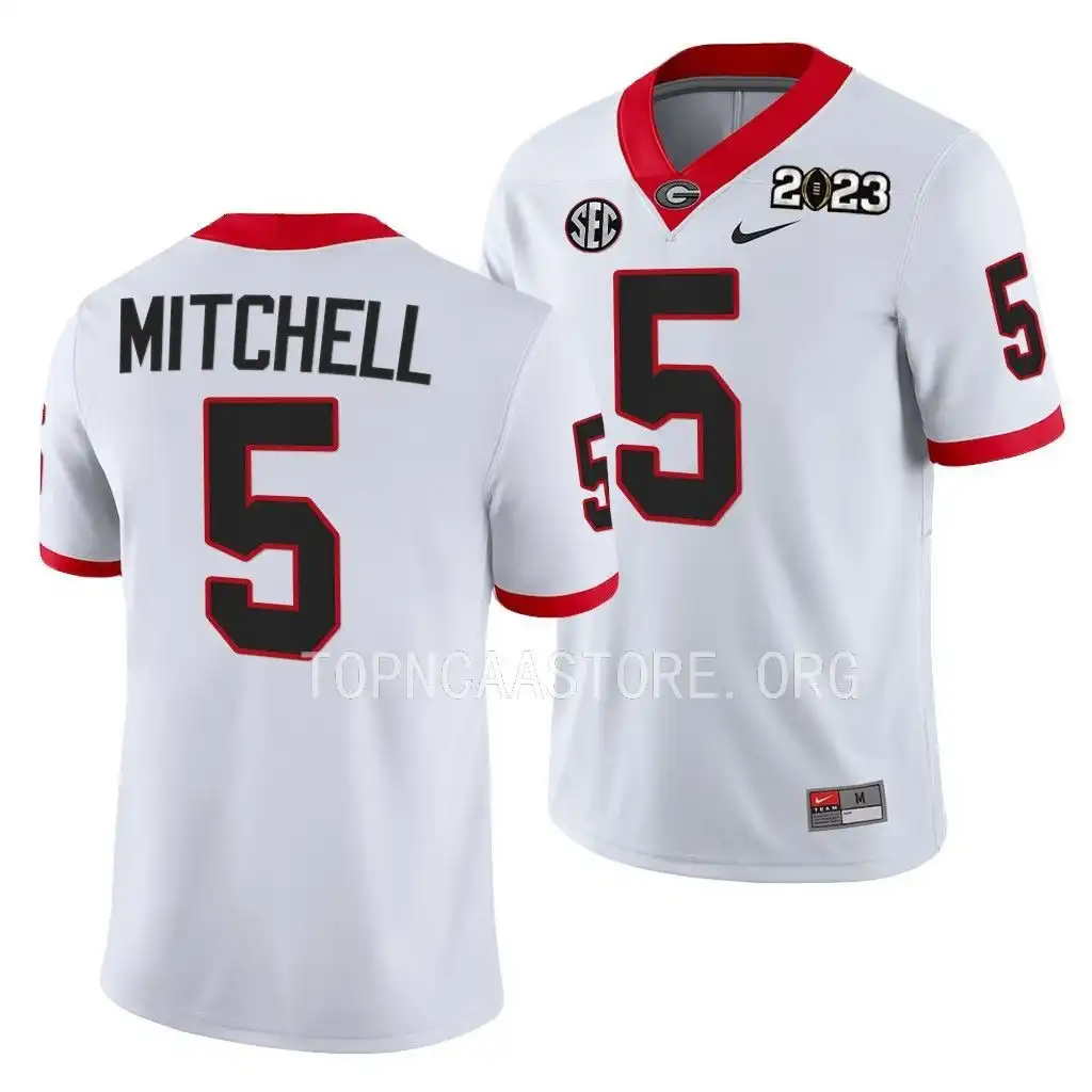 Men's Georgia Bulldogs #5 Adonai Mitchell 2023 National Championship Playoff College White Football Jersey 2410QOQM7