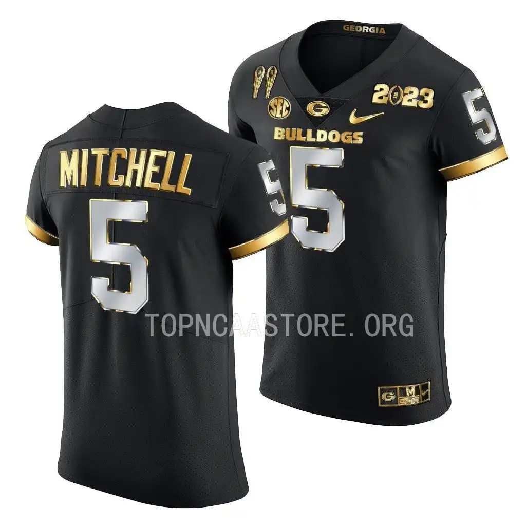 Men's Georgia Bulldogs #5 Adonai Mitchell 2X CFBPlayoff National Champions Golden College Black Limited Football Jersey 2410TMMS0