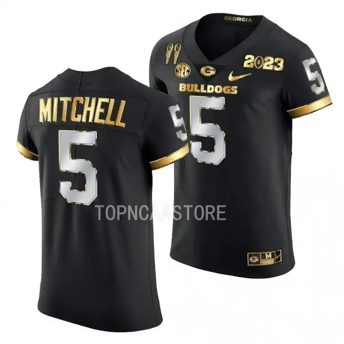 Men's Georgia Bulldogs #5 Adonai Mitchell 2X CFBPlayoff National Champions Golden College Black Limited Football Jersey 2410TXNQ8