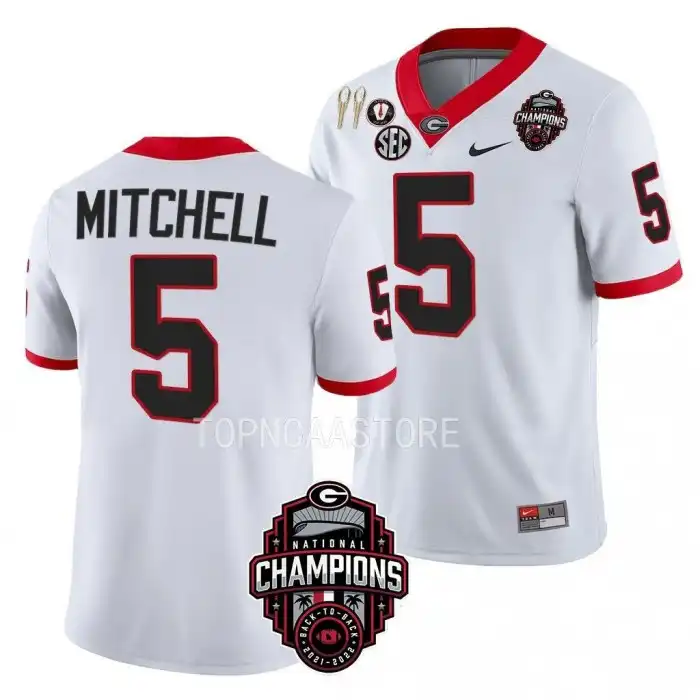 Men's Georgia Bulldogs #5 Adonai Mitchell Back-To-Back White College National Champions CFBPlayoff 2023 Football Jersey 2410BWCA2