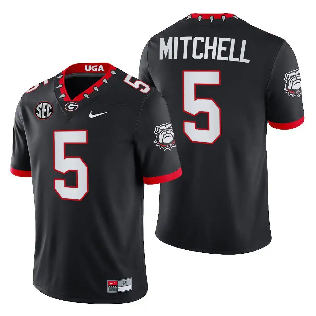 Men's Georgia Bulldogs #5 Adonai Mitchell Block Number Font 2022 Chick-fil-A College Black Football Jersey 2410FLMW7