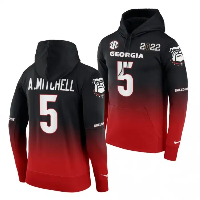 Men's Georgia Bulldogs #5 Adonai Mitchell Playoff Black College 2021 National Champions Red Football Hoodie 2410GZLO8