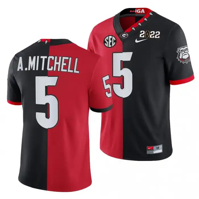 Men's Georgia Bulldogs #5 Adonai Mitchell Split Edition Black College Red Football Jersey 2410TMHW2