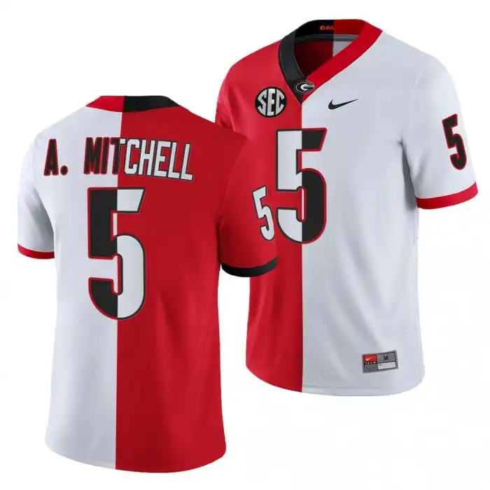 Men's Georgia Bulldogs #5 Adonai Mitchell Split Edition White College Red Football Jersey 2410GJMK6