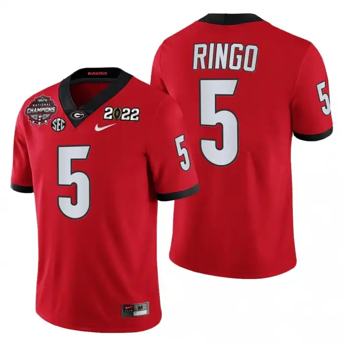 Men's Georgia Bulldogs #5 Kelee Ringo 2021-22 National Champions College CFP Red Football Jersey 2410EKPG4