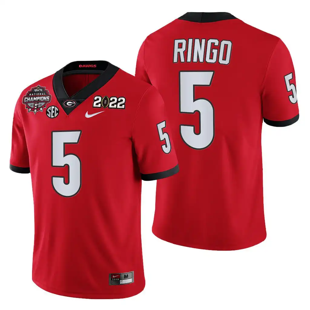 Men's Georgia Bulldogs #5 Kelee Ringo 2021-22 National Champions College CFP Red Football Jersey 2410UKIA2