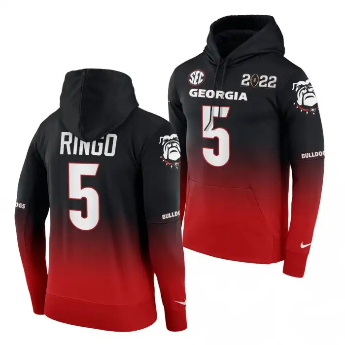 Men's Georgia Bulldogs #5 Kelee Ringo 2021 Black Red College National Champions Color Crash Football Hoodie 2410JOSR7